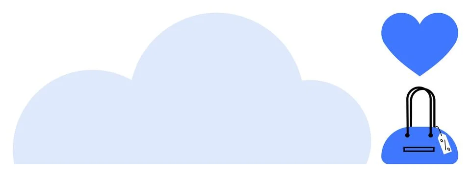 Cloud shape with a blue handbag and a heart symbol. Ideal for online shopping 스톡 일러스트