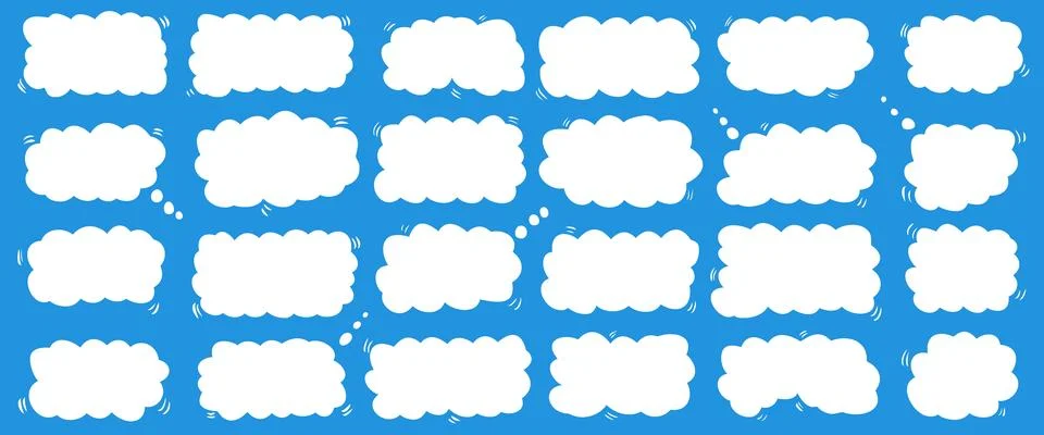 Cloud shape bubble for frame, fluffy speech and text box label. Sticker sky blue Stock Illustration