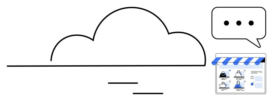 Cloud shape connected to app store interface and chat bubble representing clo Stockillustratie