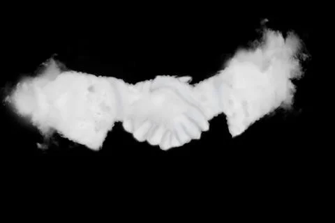 Cloud shape of contract agreement vision by business people shaking hands on Illustrazione stock