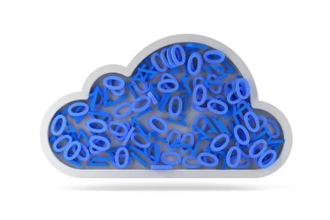 Cloud shape filled with zeros and ones on white background, technology, data  Stock Illustration
