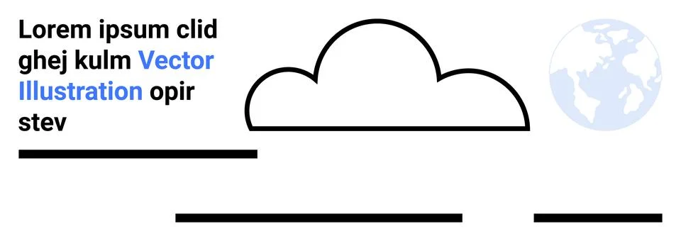 Cloud shape with globe background, black lines, and text block. Ideal for web Illustrazione stock