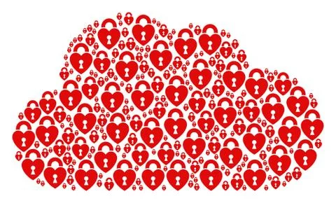 Cloud Shape of Heart Lock Icons Stock Illustration