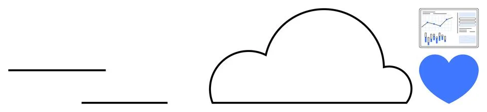 Cloud shape with horizontal lines indicating speed, data analytics screenshot Illustrazione stock