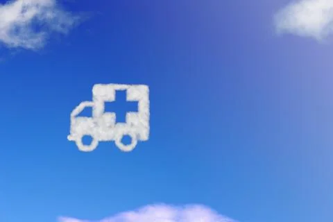 Cloud shape icon ambulance on blue sky. Stock-Illustration