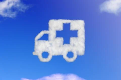 Cloud shape icon ambulance on blue sky. Stock Illustration