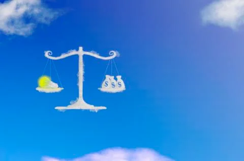 Cloud shape of light bulb idea and money on balance scale Stock Illustration