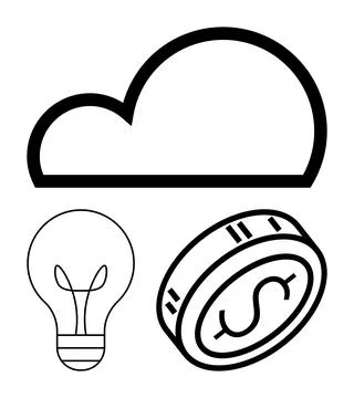 Cloud shape, lightbulb, dollar coin representing cloud computing, idea genera イラスト素材