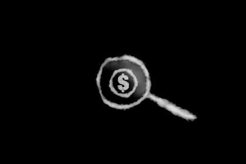 Cloud shape of magnifying glass point to the dollar coin on black background. Stock Illustration