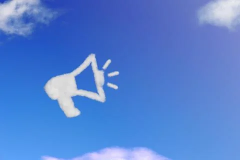 Cloud shape of megaphone with a refer a friend concept on blue sky. Stock Illustration
