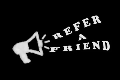 Cloud shape of megaphone with a refer a friend concept on black background. P Stock Illustration