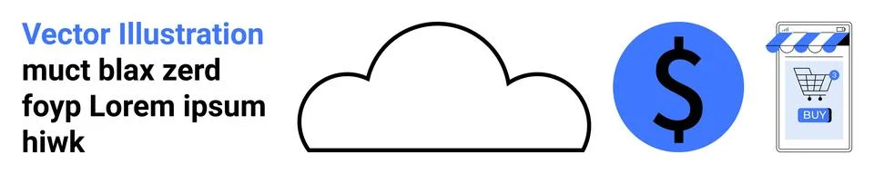 Cloud shape next to a large dollar sign, and a shopping cart icon within a sm Stockillustratie