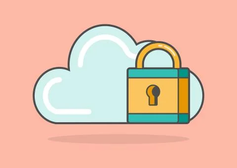 Cloud shape with a padlock, vector illustration Stock Illustration