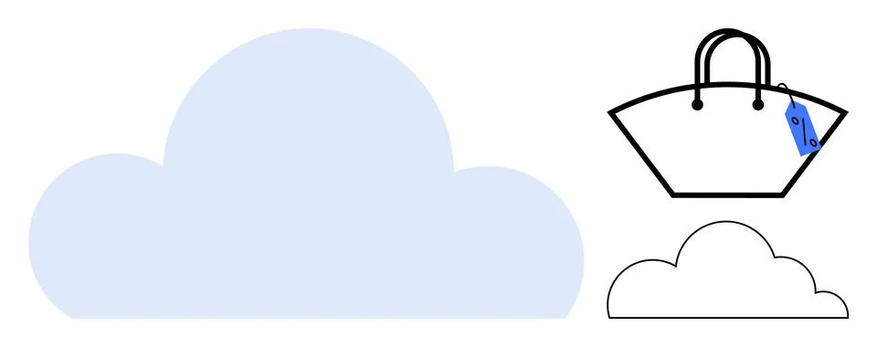 Cloud Shape, Shopping Bag with Blue Tag, and Simple Cloud Outline Symbolizi.. 库存插图
