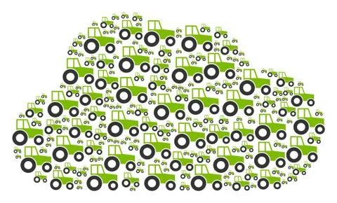 Cloud Shape of Wheeled Tractor Icons Stock Illustration