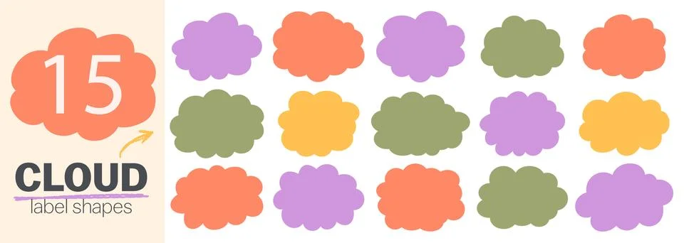 Cloud shaped fluffy frames. Childish speech bubble style labels. Stock Illustration