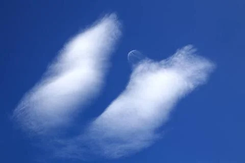 A cloud shaped like a large bird s wing on the bright blue sky Clouds shap... Foto stock