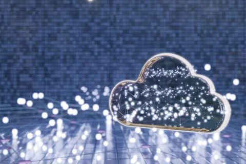 Cloud shaped light decoration with sparkling white lights against Stock Illustration