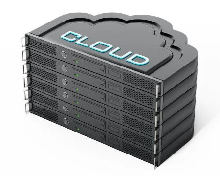 Cloud shaped network server rack stack. 3D illustration Stock Illustration