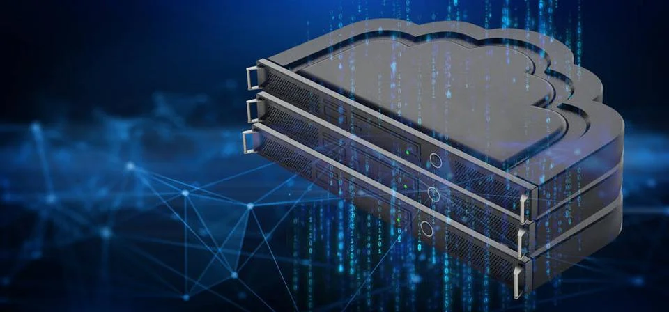 Cloud shaped network server rack on blue background. 3D illustration Cloud... 写真素材