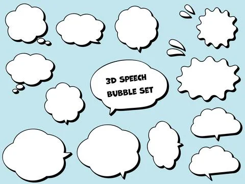 Cloud-shaped speech bubble set with 3D effect. Illustrazione stock