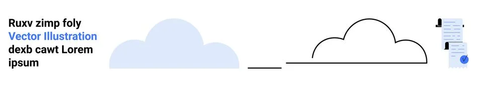 Cloud Shapes and Document with Icons in Blue and Black Colors Stock Illustration