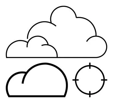 Cloud Shapes and Target Outline in Simple Black Line Art Illustrazione stock