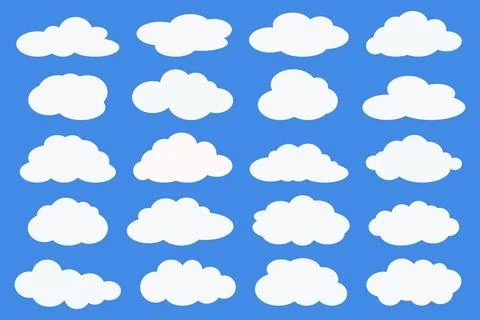 Cloud shapes. Clouds pack in flat style for design element in white with shadow. Stock Illustration