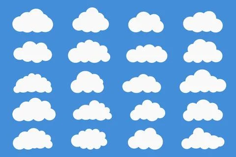Cloud shapes. Clouds pack in flat style for design element in white with shadow. Stock Illustration