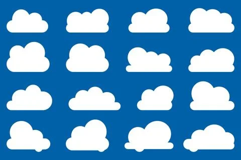 Cloud shapes. Clouds pack in flat style for design element in white with shadow. Stock Illustration