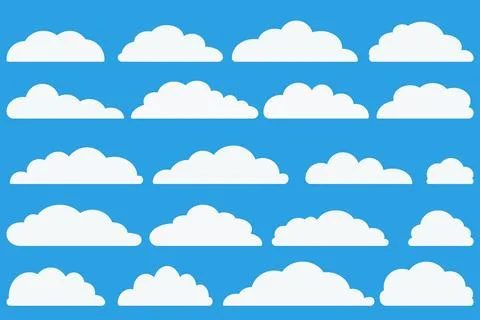 Cloud shapes. Clouds pack in flat style for design element in white with shadow. Stock Illustration