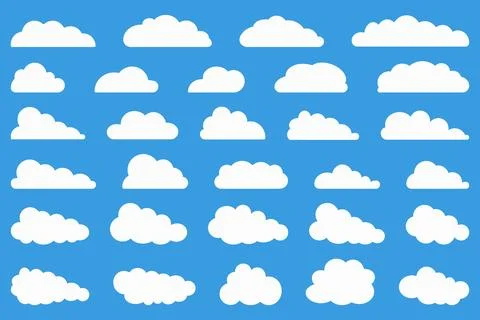 Cloud shapes. Clouds pack in flat style for design element in white with shadow. Stock Illustration