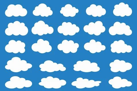 Cloud shapes. Clouds pack in flat style for design element in white with shadow. Stock Illustration