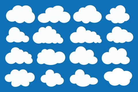 Cloud shapes. Clouds pack in flat style for design element in white with shadow. Stock Illustration