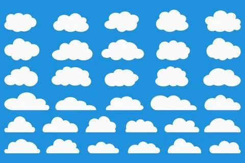 Cloud shapes. Clouds pack in flat style for design element in white with shadow. Stock Illustration