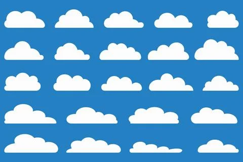 Cloud shapes. Clouds pack in flat style for design element in white with shadow. Stock Illustration