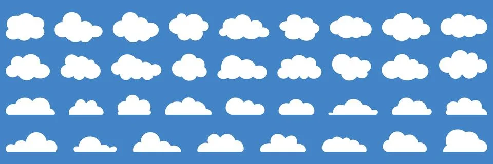 Cloud shapes. Clouds pack in flat style for design element in white with shadow. Stock Illustration