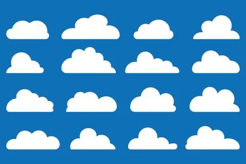 Cloud shapes. Clouds pack in flat style for design element in white with shadow. Stock Illustration