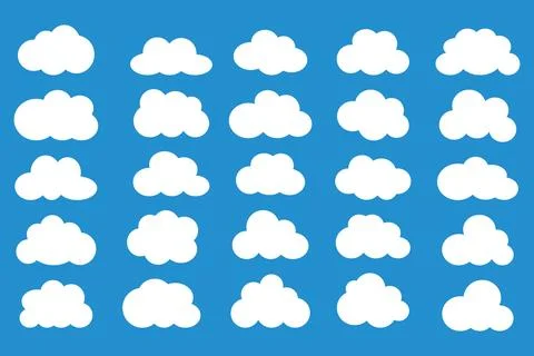 Cloud shapes. Clouds pack in flat style for design element in white with shadow. Stock Illustration