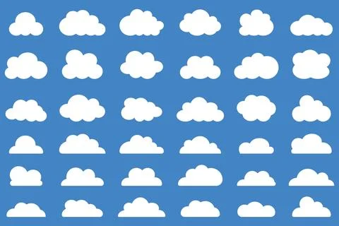 Cloud shapes. Clouds pack in flat style for design element in white with shadow. Stock Illustration