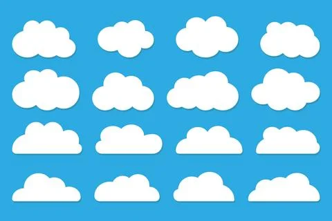 Cloud shapes. Clouds pack in flat style for design element in white with shadow. Stock Illustration