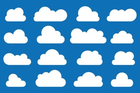 Cloud shapes. Clouds pack in flat style for design element in white with shadow. Illustrazione stock