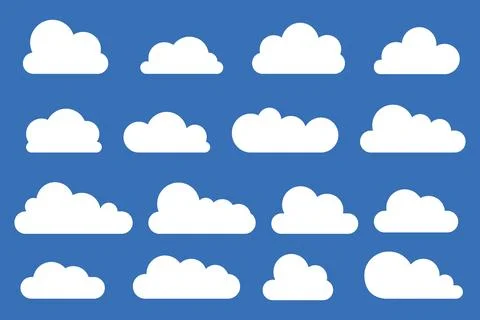 Cloud shapes. Clouds pack in flat style for design element in white with shadow. Stock Illustration