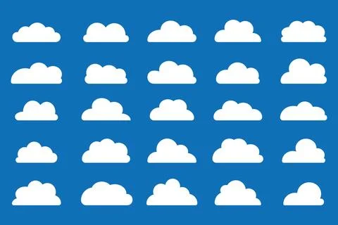 Cloud shapes. Clouds pack in flat style for design element in white with shadow. Stock Illustration