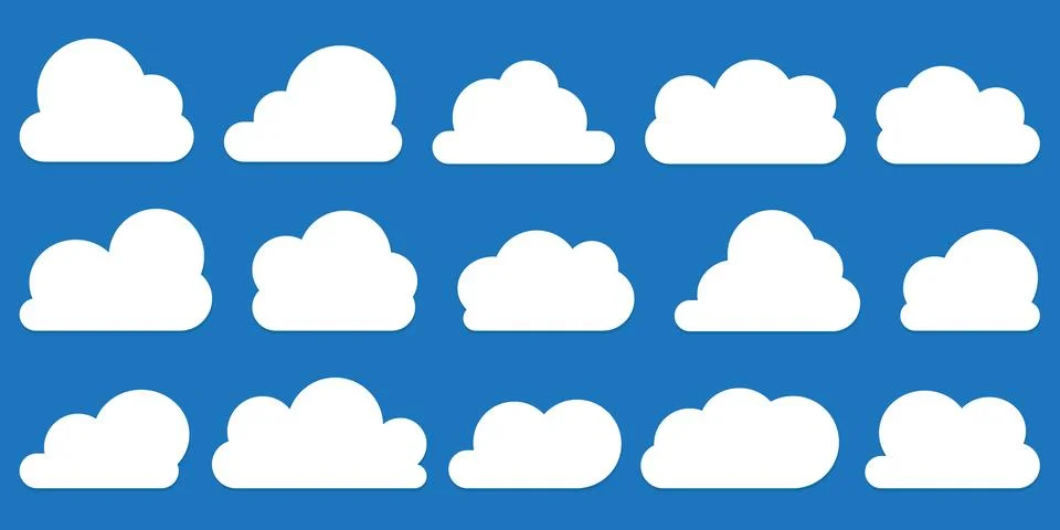 Cloud shapes. Clouds pack in flat style for design element in white with shadow. Stock Illustration