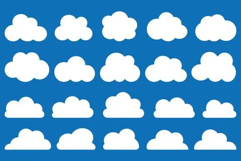 Cloud shapes. Clouds pack in flat style for design element in white with shadow. Stock Illustration