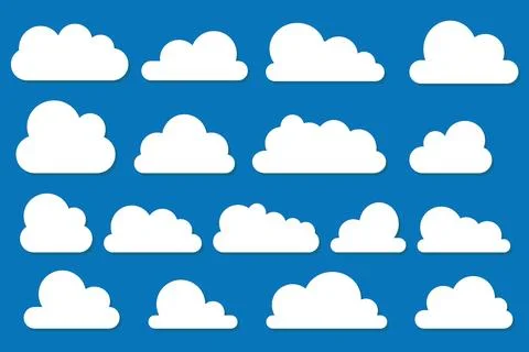 Cloud shapes. Clouds pack in flat style for design element in white with shadow. Stock Illustration