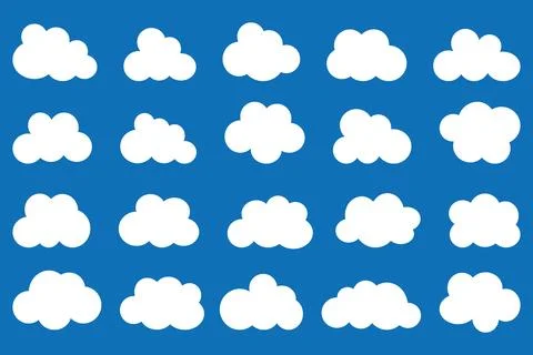 Cloud shapes. Clouds pack in flat style for design element in white with shadow. Stock Illustration
