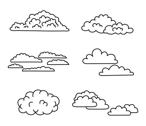 Cloud shapes collection. Set of Cloud icons different forms. Vector outline Stock Illustration