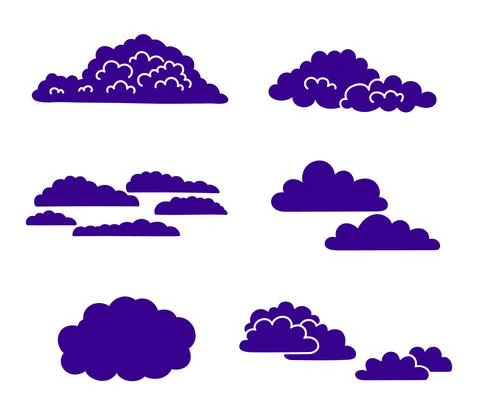Cloud shapes collection. Set of Cloud icons different forms. Vector filled Stock Illustration